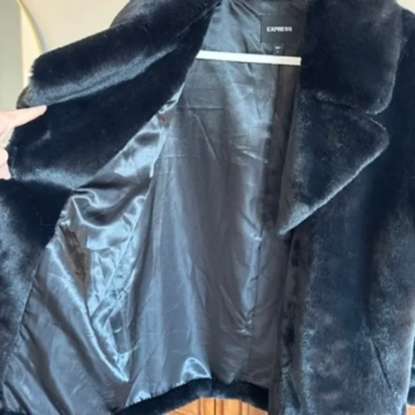 EXPRESS Black Faux Fur Coat Plush Mid Length Winter Jacket - Image 6