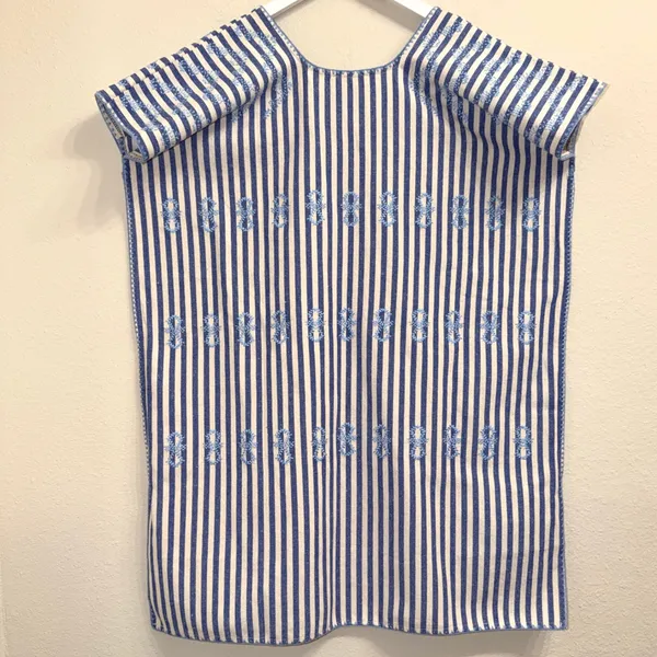 Tuckernuck Sullivan Embroidered Canvas Caftan sz M Blue Stripe Mini Swim‎ Cover - Image 5