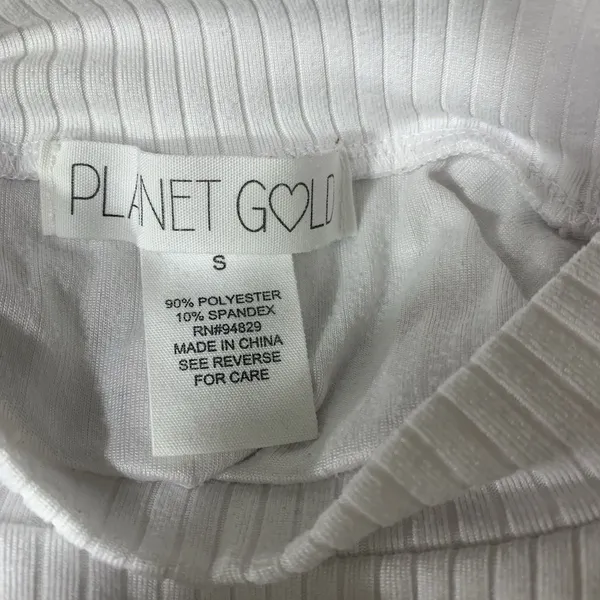 Planet Gold Ribbed Mock Neck Top Women Size S White Long‎ Sleeve Slim Fit Knit - Image 2