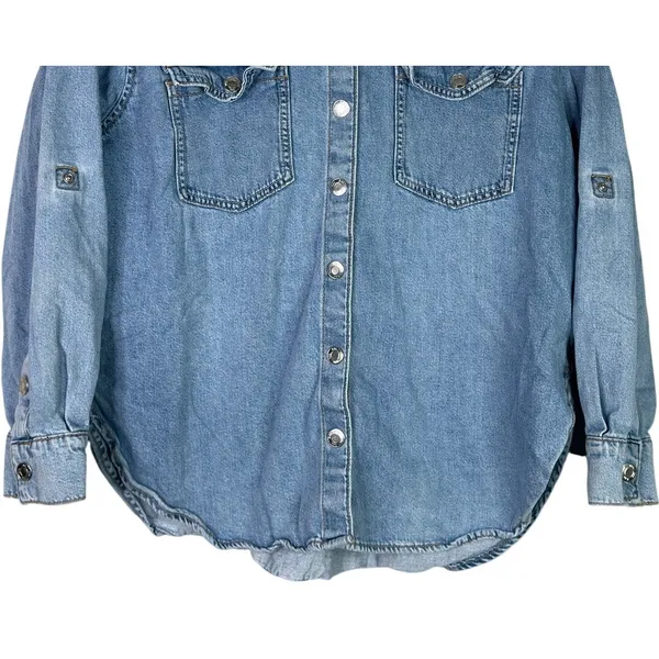 Zara Denim Snap Button Down Collard Western Style Long Sleeve Denim Shirt S Blue - Image 3