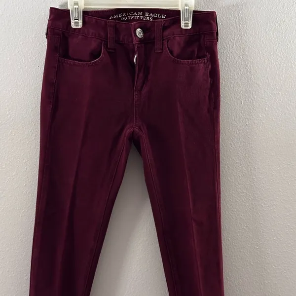 American Eagle Women Red Burgundy Jegging Jean 360 size 0 super‎ stretch - Image 2
