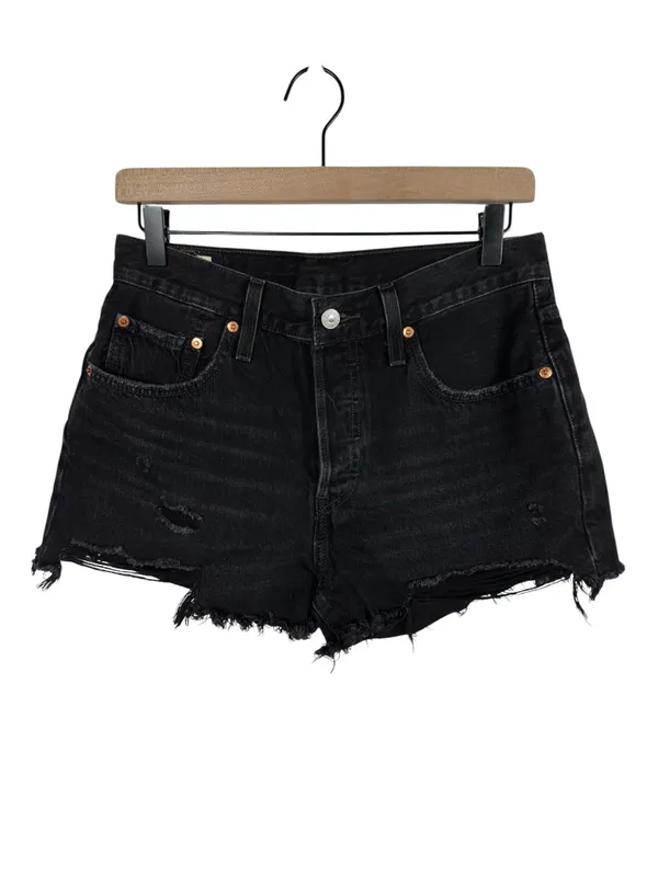 Levi’s Premium 501 Original Black Distressed Denim Cutoff Shorts‎ 28 - Image 2