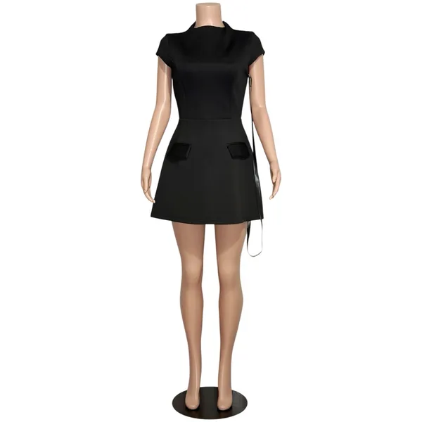 LEAU Cote Cap Sleeves Pocket Mini Dress, Black, Medium - Image 10