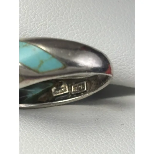 Sterling Silver Southwestern MOP/Turquoise Inlay Ring Size 7 - Stamp SX 925 - Image 4