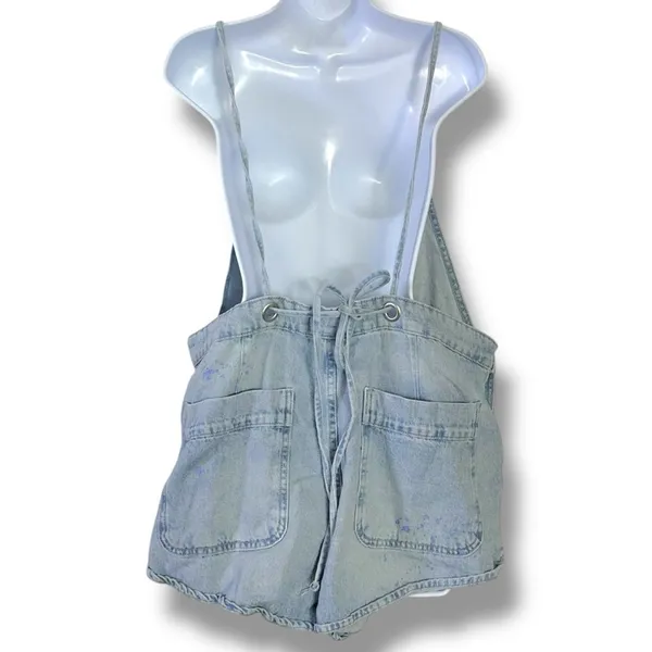 Free People Canyonland Denim Jean Shortalls Size Large Distressed Overalls Beach - Image 6