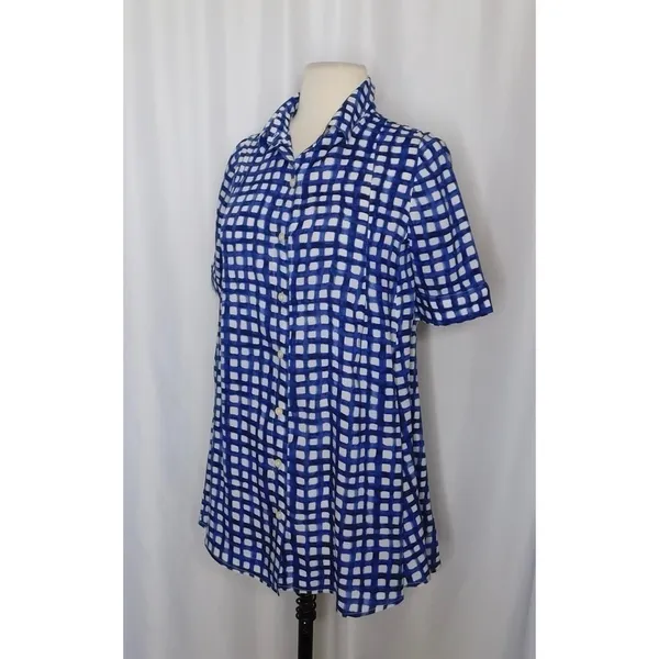 Anthropologie 11.1 TYLHO Adanne Tunic Top Shirt Blue White Gingham Plaid X-Small - Image 5