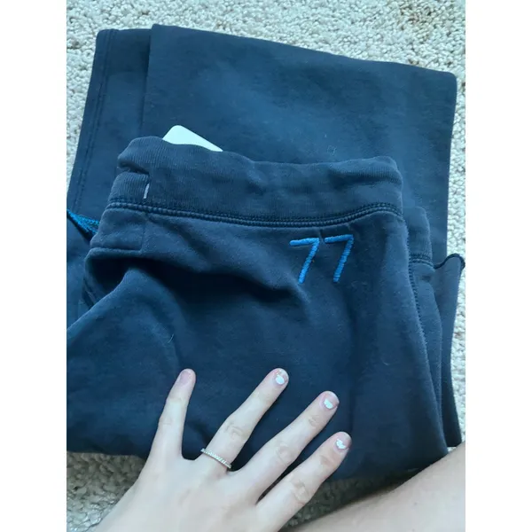 Y2K Vintage Flare Sweatpants American Eagle Navy Blue Wide Leg Raw Hem XL - Image 5