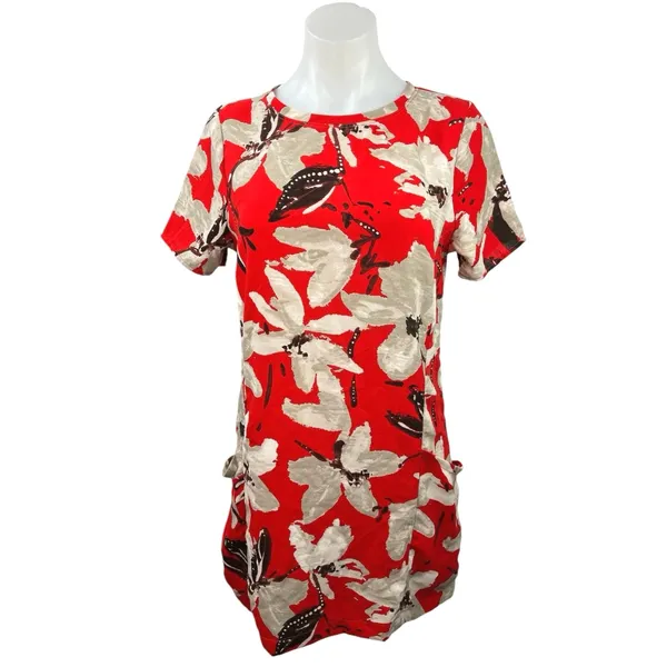 Abercrombie & Fitch Women's Red Floral Crew Neck Short Sleeve Mini Shift Dress S - Image 2