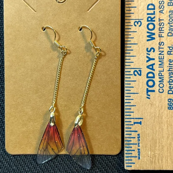 Butterfly Wings Stain Glass Style Pierced Earrings New - Image 2