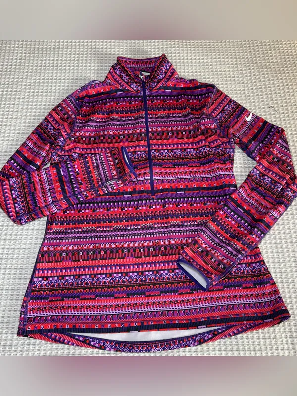 Nike Pro Dri-FIT Womens XL Half Zip Pullover Pink Purple Geometric Stripe Top - Image 2