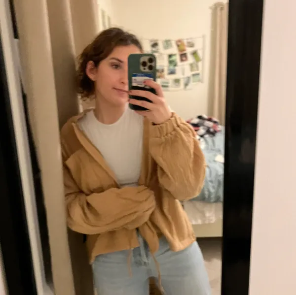 Cotton Crinkle Knit Bomber Jacket Size M - Image 5