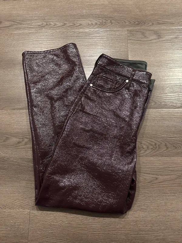 Express deep burgundy/plum faux leather straight leg pants - Image 4