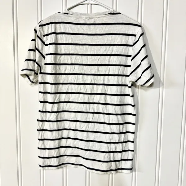 REISS Shirt Women Size M Short Sleeve Cotton Crewneck‎ Navy Blue & White Casual - Image 6