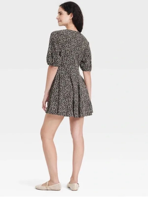 Universal Threads Black and White Puff Sleeve Mini A- Line Dress Size L NWT - Image 2
