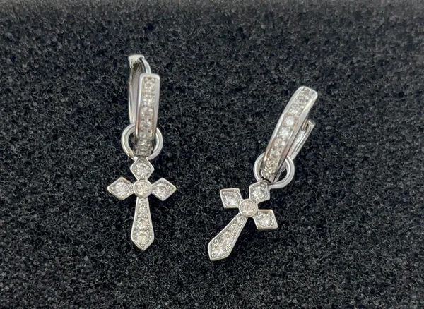 CZ Cross Dangle Drop Earrings for Men Women,Streetwear Punk Hip Hop Unisex Style - Image 2