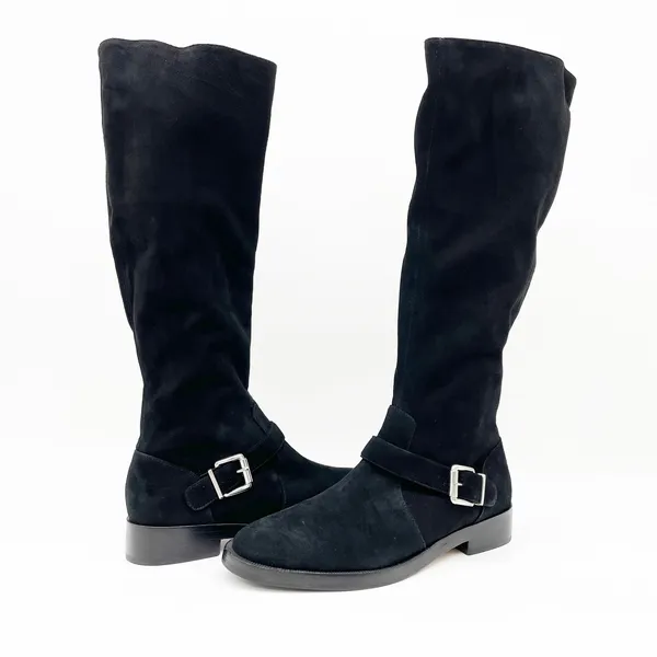 NEW Schutz Luidi Womens‎ 7 Buckled Suede Leather Knee Boot Black Side Zip - Image 2