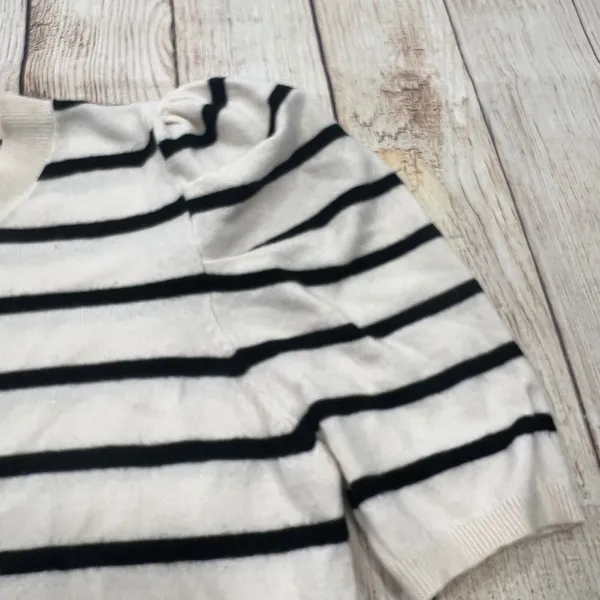 Dokotoo Womens Striped Puff Sleeve Knit Top Black White‎ Short Sleeve Sweater L - Image 3