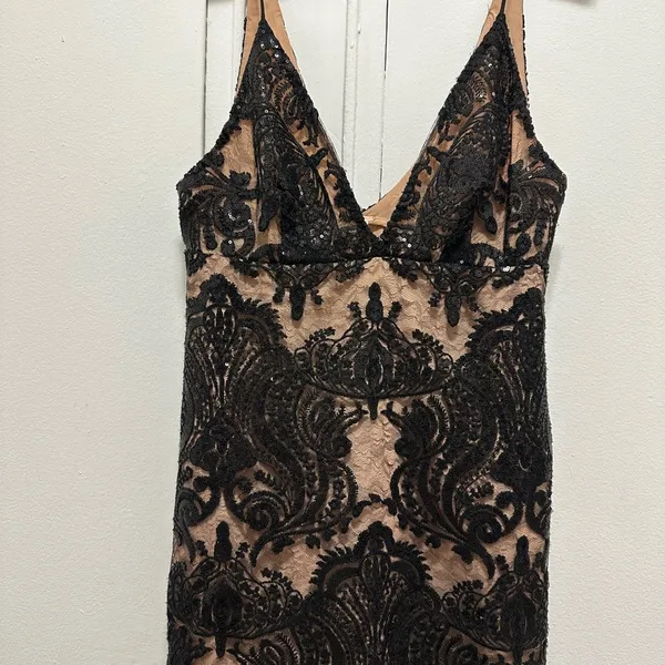 Revolve Free People Night Shimmers Mini Dress Black lace sequins 4 small - Image 6