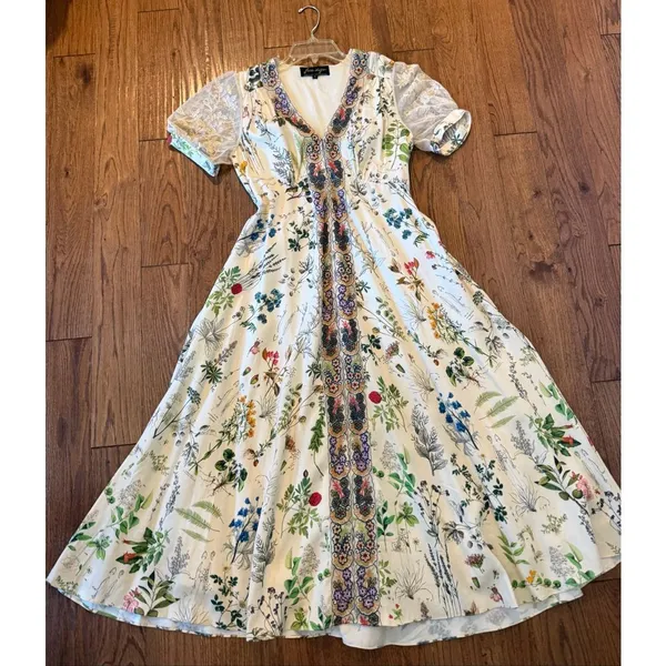 Anthropologie Gesha Designs Donna floral puff sleeve lace midi dress small - Image 10