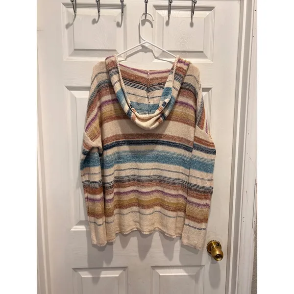 Natural Reflections Womens XL Striped Knit Hoodie V-Neck Baja Sweater Multicolor - Image 5