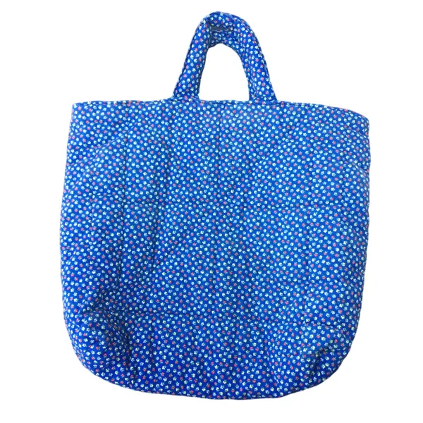Vintage Handmade Star Quilt Square Quilted Calico Tote Handbag Red White Blue - Image 2