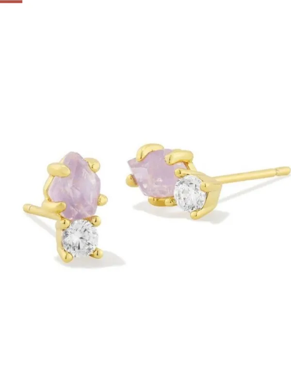 Kendra Scott Jensen Birthstone Stud Earrings - Gold/Purple Amethyst - Image 5