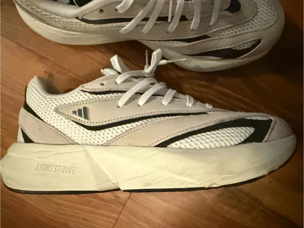 adidas White and Black Athletic Sneakers with Mesh Upper - Image 2