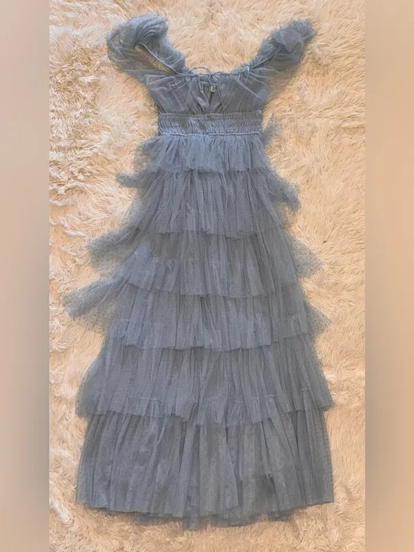 NEW Petal & Pup Belle Swiss Dot Tulle Tiered Maxi Blue Dress sz M - Image 6