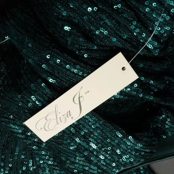 Eliza J Sequin Emerald Mock Neck Cocktail Dress‎ - Image 10