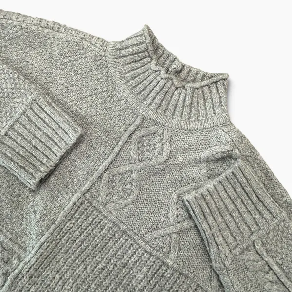 American Eagle Gray Mixed Cable Knit Mock Neck Sweater Womens XS Oversized - Image 2