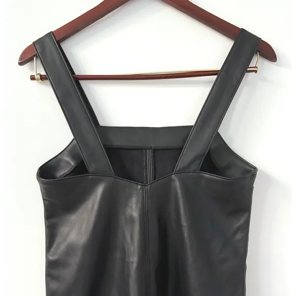 Abercrombie & Fitch Women's Black Faux Leather Sleeveless Shift Mini Dress Sz XS - Image 8