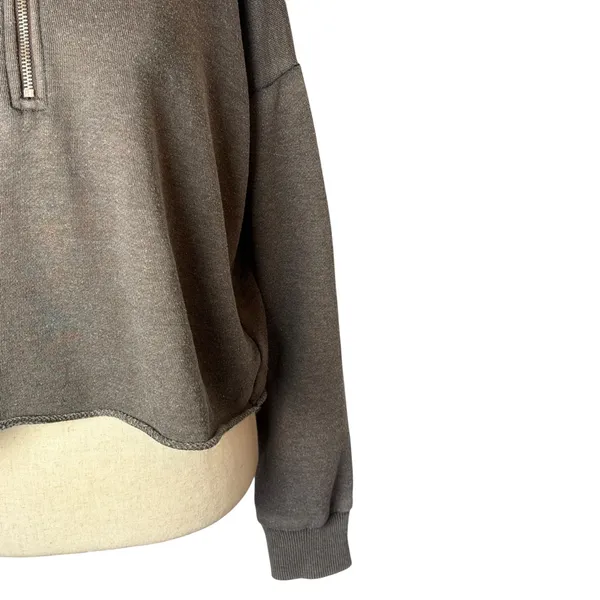 Aerie Quarter‎ Zip Hoodie Women Small Brown Gray Cropped Sweatshirt Athleisure - Image 5