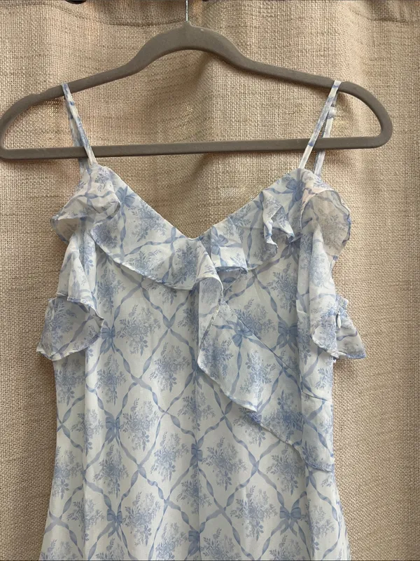 Coquette Printed Lace Mixed Ruffle Maxi Dress Medium - Image 11
