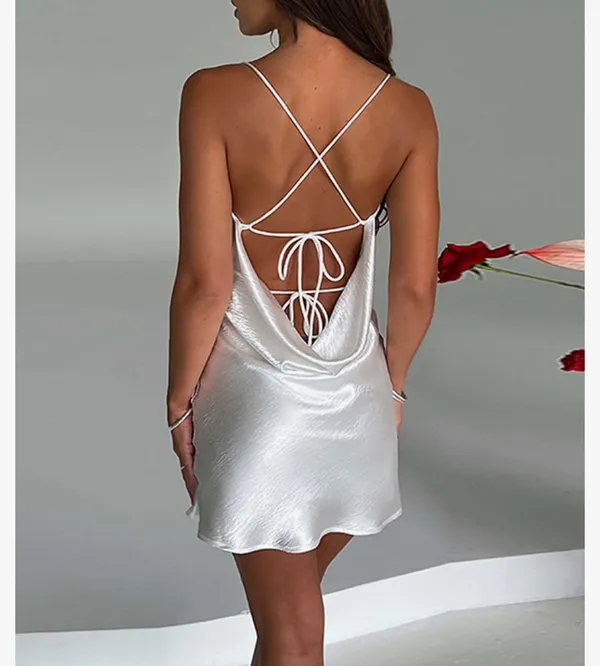 White Satin Mini Dress - Image 3
