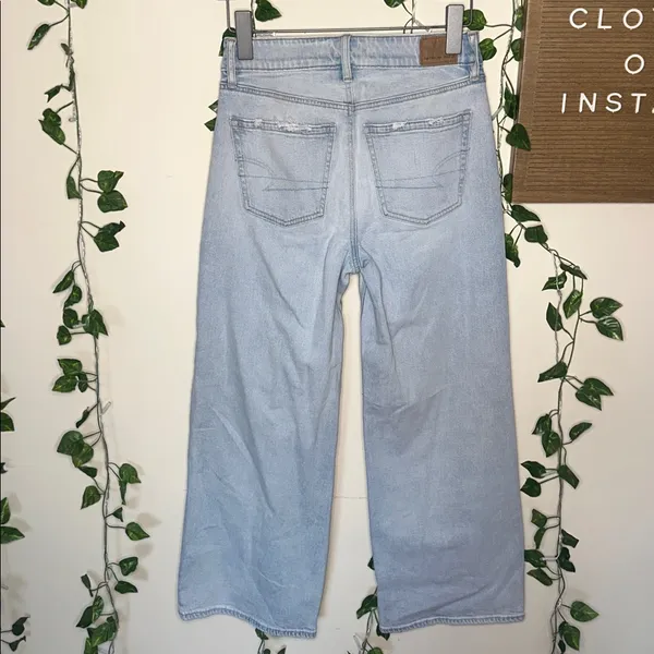 American Eagle Strigid Distressed Super High Rise Baggy Wide Leg Ankle Jeans - Image 3