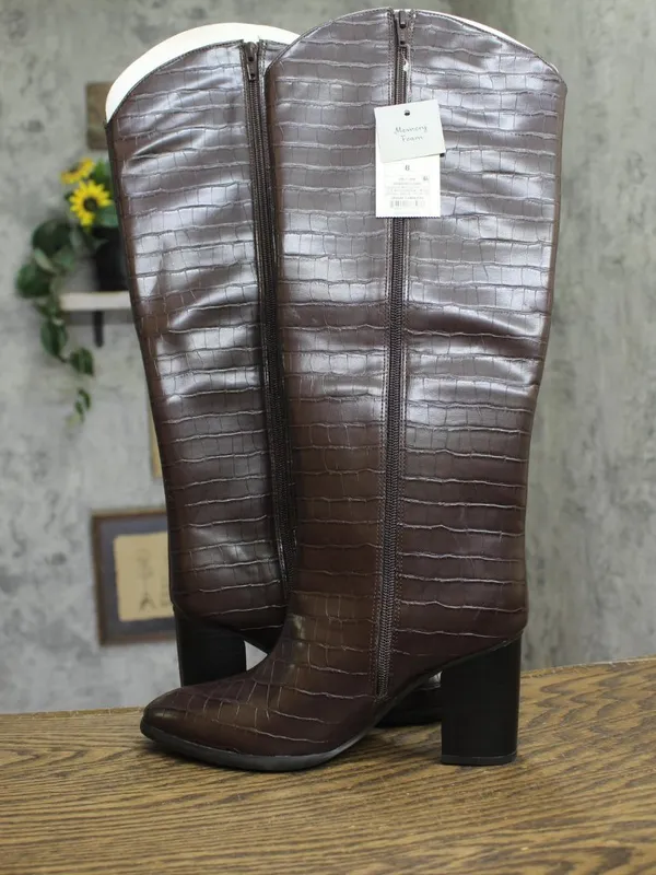 A New Day Womens Cairo Boots Faux Crocodile Block Heel 94568713 Croc Brown 8M - Image 7