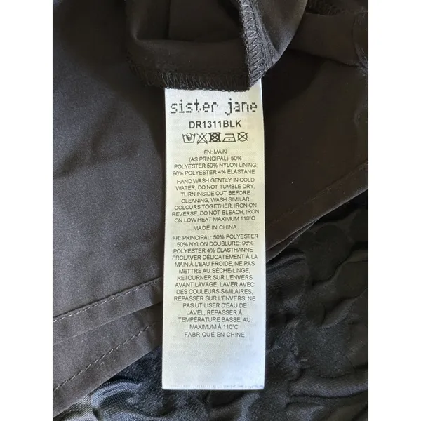 Sister Jane Confetti Square Neck Puff Sleeve Dress Size Small Black Textured - Image 8