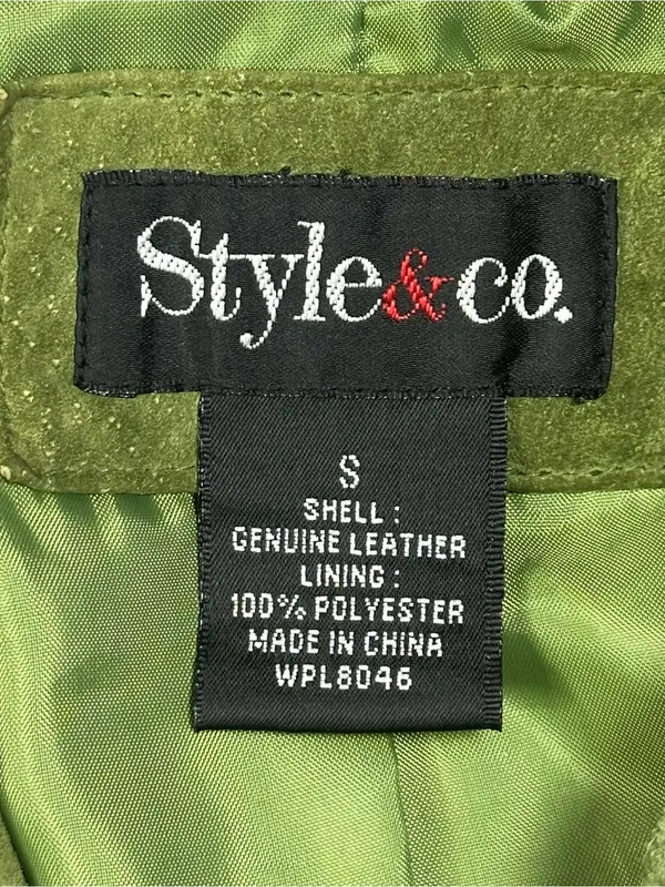 Style & Co. genuine leather blazer/jacket in a light olive green color - Image 6