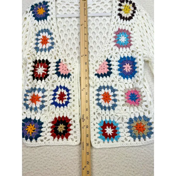 Luna‎ Ivy Cardigan Sweater Womens Medium Crochet Granny Square Boho Hippie Indie - Image 5
