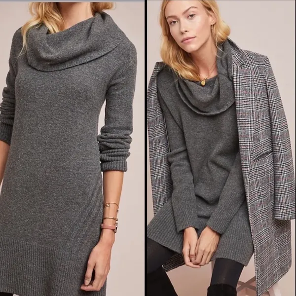 Anthropologie Sonoran Wool Alpaca Blend Cowl Neck Sweater Dress in Grey Size‎ S - Image 2