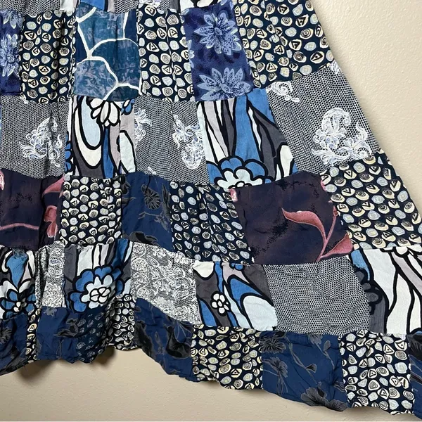 VTG Women Skirt Blue Patchwork Floral Tiered Boho Maxi Festival Artsy Maximalist - Image 3