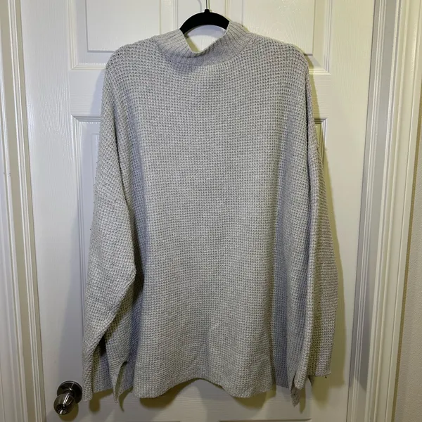 So Oversized Waffle Mock Neck Sweater Plus Size 2X Taupe Cozy - Image 4