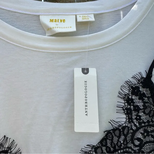 NWT Anthropologie Maeve Lace T-Shirt Dress Black White XS - Image 11