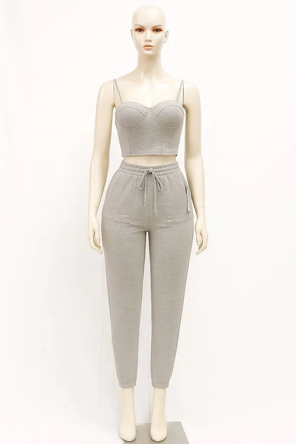Grey 2-piece sweatpants and bra set - Image 2