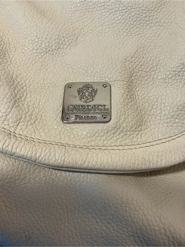 Cream Leather Crossbody Bag with Tan Strap made in Italy genuine leather - Image 2