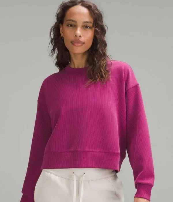 Lululemon Perfectly Oversized Ribbed Crop Crew Magenta - Image 2