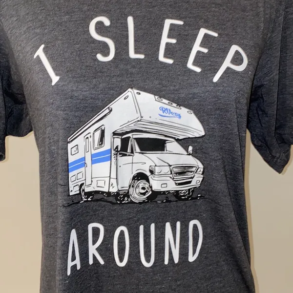 RVezy RV Camping Graphic T-Shirt “I sleep around” Size Medium - Image 2