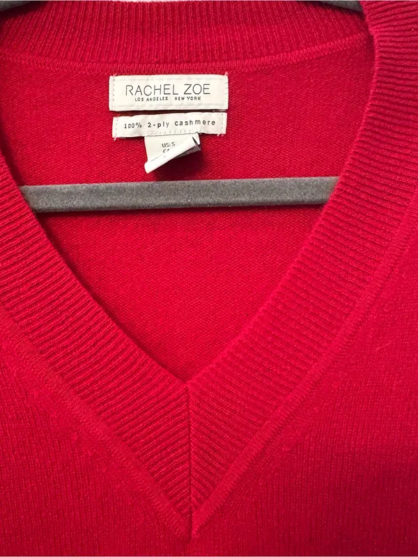 Rachel Zoe red v-neck long sleeve 100% 2-ply cashmere sweater size small - Image 3
