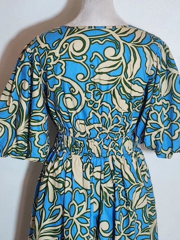 Sincerely Jules Blue and Cream Print Mini Dress Size Small Wedding Guest Dress - Image 5