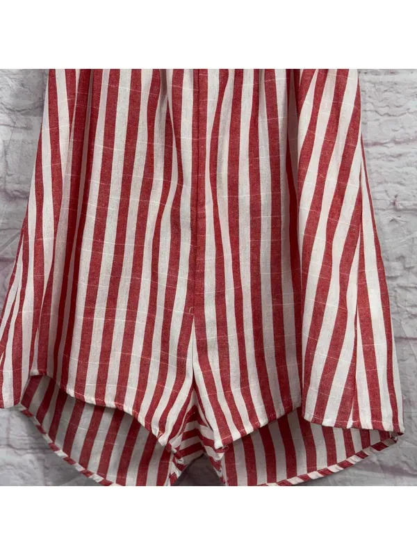 Zaful Large Red and White Striped Halter Romper - Image 3
